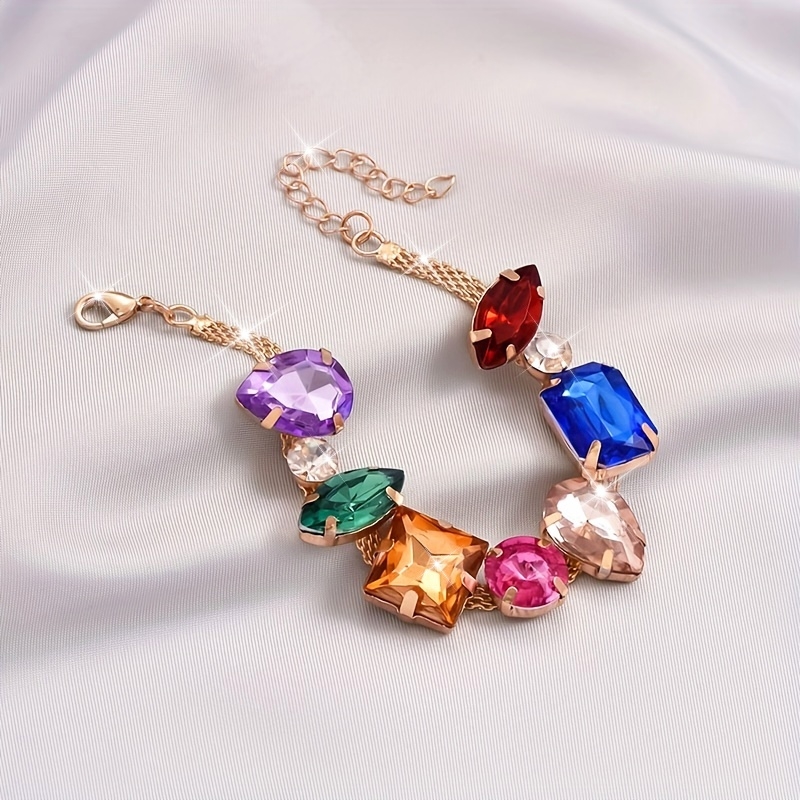 Geometric Rhinestone Chain Bracelet Random
